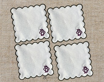 Custom Monogrammed Cocktail Napkins: Scallop Edge Drink Coasters