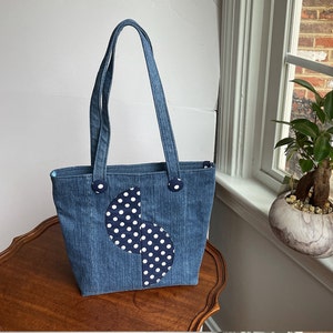 Handmade Upcycled Denim Tote Bag: Jeans Purse with Zipper