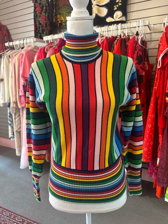 1970s Vintage Rainbow Striped Turtleneck, White St