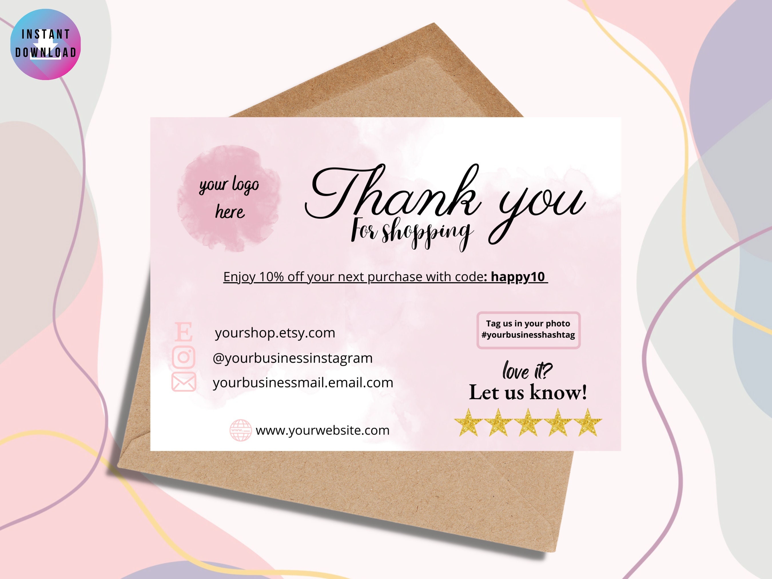 INSTANT DOWNLOAD, Editable and Printable Thank You Cards, Personalized ...