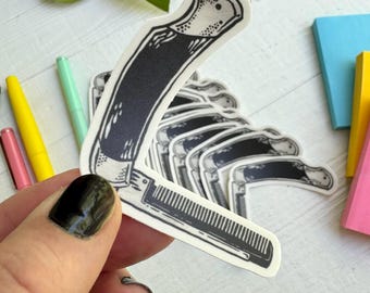 Switchblade Comb Sticker, Greaser Decal, Folding Pocket Comb Sticker, Quirky Stickers, Hand Drawn Decals, Laptop Sticker