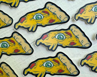 Pizza with Eyeball Sticker, Weird Stickers, Vinyl Decals for Skateboard, Pizza Lover Sticker, Hand Drawn Stickers, Unique Stickers