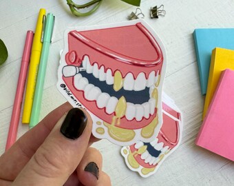 Chatter Teeth Sticker, Wind Up Toy Stickers, Vinyl Decals for Skateboard, Gold Teeth Sticker, Drip Stickers, Hand Drawn Stickers, Fake Teeth