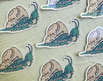 Snail Sticker, Live Slow Die Whenever, Waterproof Vinyl Decal, Nature Stickers, Computer Decals, Snail Art, Hand Drawn Decal, Unique Sticker