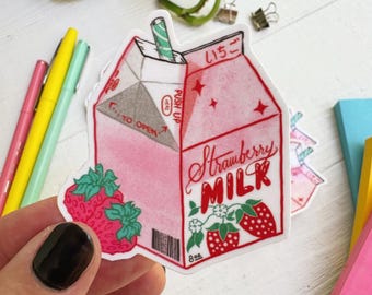 Strawberry Milk Sticker, Waterproof Japanese Kawaii Decal