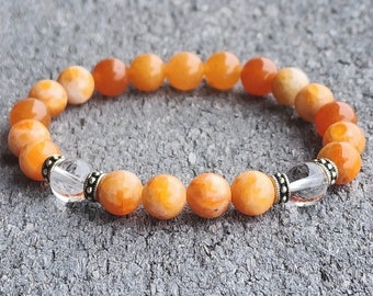 Kidney Cancer Awareness ~ Orange Aventurine, Orange Calcite, Clear Quartz ~ Confidence, Cleansing, Healing (8mm beads)