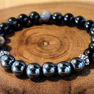 Skin Cancer Awareness Gemstone Bracelet ~ Hematite, Silver Sheen Obsidian ~ Courage, Grounding, Healing (8mm beads)