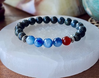 Diabetes Type 1 Awareness Bracelet ~ Kyanite, Carnelian & Nipomo Marcasite ~ Balance ~ Vitality ~ Strength ~ Resilience ~ Courage 8mm beads