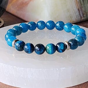 Myasthenia Gravis Awareness Bracelet ~ Blue Green Tiger Eye & Teal Apatite ~ Strength, Inner-Peace, Courage