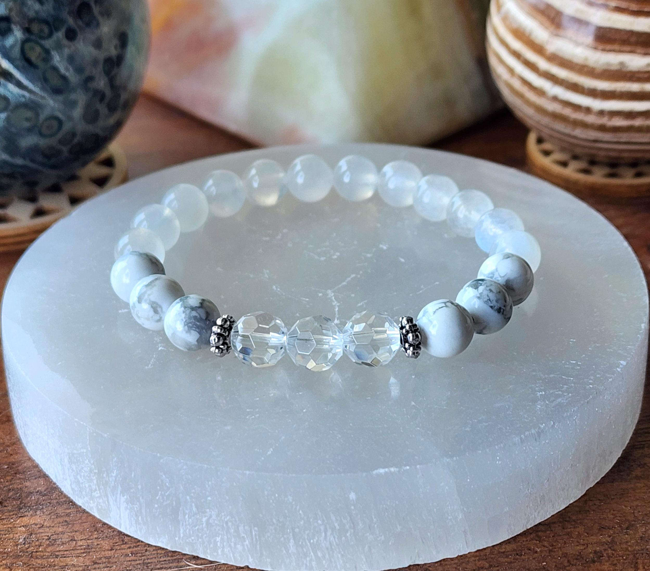 Lung Cancer Awareness ~ Clear Quartz Crystal, Howlite, Rainbow