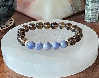 Esophageal Stomach Cancer Awareness Bracelet II ~ Tanzanite, Smoky Quartz ~ Healing, Grounding, Protection (8mm beads)