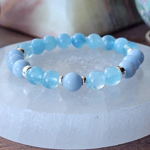 Prostate Cancer Awareness Bracelet ~ Aquamarine, Angelite ~ Courage, Positive & Serene Vibes (8mm)
