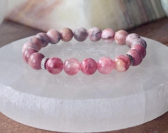 Breast Cancer Awareness Bracelet Limited Edition ~ Strawberry Lepidocrocite, Pink Rhodonite, Pink Zebra Jasper ~ Hope, Support, Love