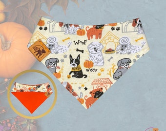 Bandana otoñal acogedora con diseño de calabaza y especias, bandana reversible con broches, regalos personalizados para amantes de los perros