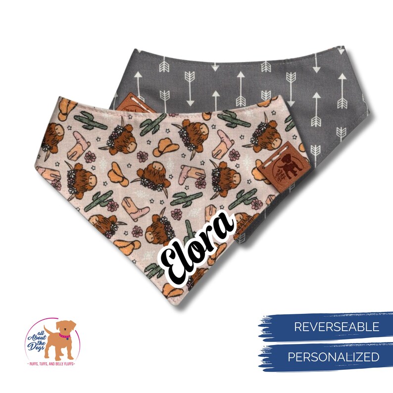 Cow Print Dog Bandana Personalized - Western Gifts for Pet Owners image 1