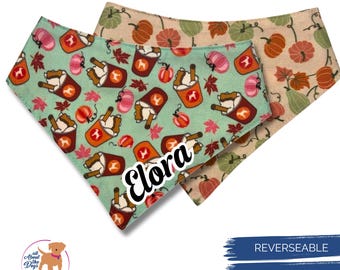 Reversible Fall Dog Bandana: Personalized Pumpkin Coffee Scarf