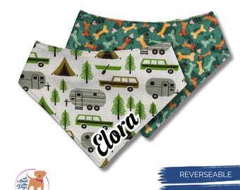 Pañuelo de camuflaje personalizado para perro: bufanda reversible de algodón con cierre a presión, Happy Camper