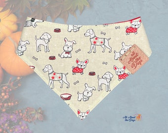 Dog Print with Red Reversible Fall Dog Bandana | Dog Lover Gift | Custom Dog Bandana | Personalized Dog Gift