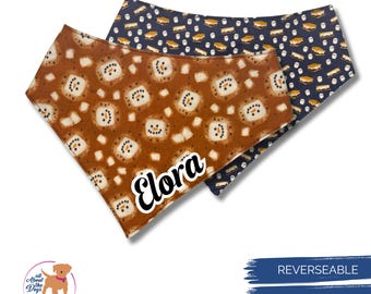 Bandana para perro acogedora de malvavisco y chocolate caliente: personalizada y reversible con S'mores