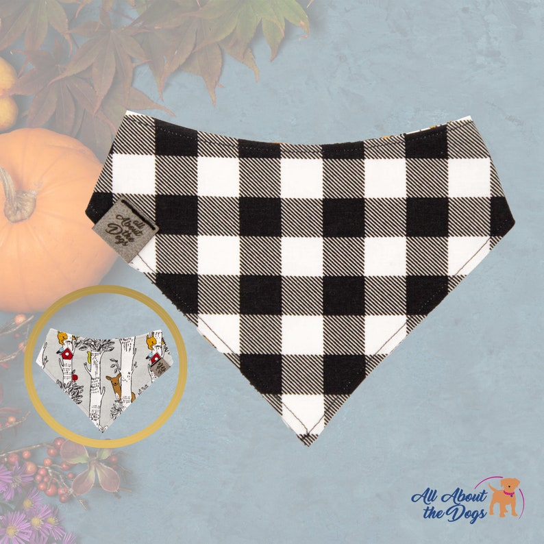 Cottagecore Dog Bandana Boy, Fall Plaid Bandana Personalized, Black and White Plaid Dog Bandana Large, Flannel Dog Bandana with Snap Closure image 5