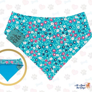 Blue Floral Dog bandana Dog Lover Gift Custom Dog Bandana Personalized Dog Gift Small Dog Accessories image 1