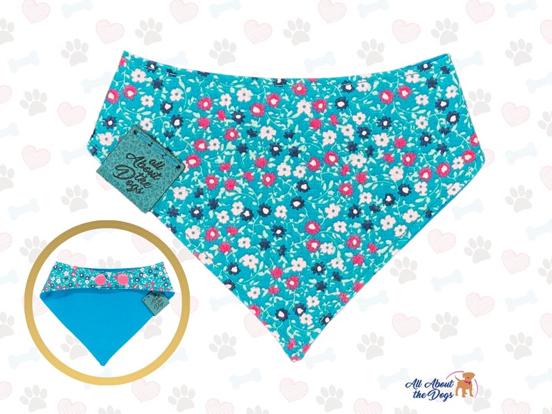 Blue Floral Dog bandana Dog Lover Gift Custom Dog Bandana Personalized Dog Gift Small Dog Accessories image 1