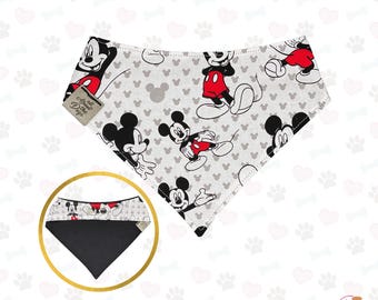 Disney Dog Bandana | Classic Mickey Print | Reversible Snap-On Scarf