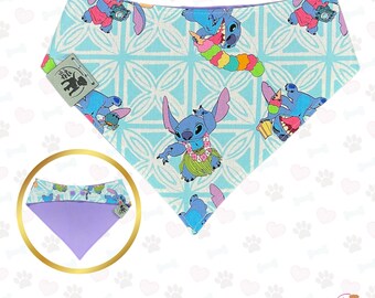 Disney Dog Bandana | Tropical Stitch Style | Reversible Snap-On Scarf