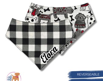 Buffalo Plaid Flannel Personalized Dog Bandana with Snap, Cozy Gift for Dog Lovers
