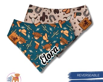 Cow Print with Cowboy Boots Dog Bandana Personalized - Western Gifts for Pet Owners