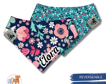Pink and Blue Personalized Floral Dog Bandana - Custom Dog Gift for Pet Owners
