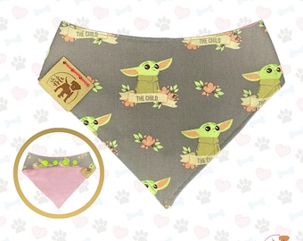 Grogu Alien Inspired Pet Bandana | Reversible Snap-On Galaxy Dog Scarf with Name
