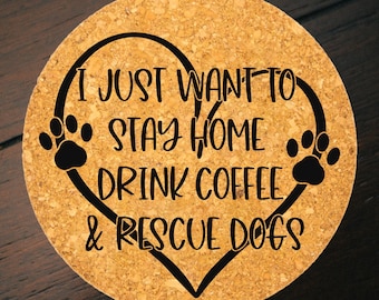 Rescue Dogs Cork Trivet | 7 Inch Farmhouse Kitchen Decor | Meaningful Dog Lover Counter Pad