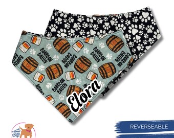 Reversible Dog Bandana: Black & White Paw Print, Bourbon Buddy - Personalized with Snap Closure