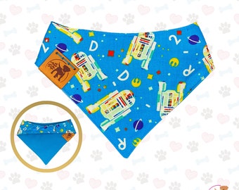 Retro Robot Pet Bandana | Reversible Snap-On Space Dog Scarf