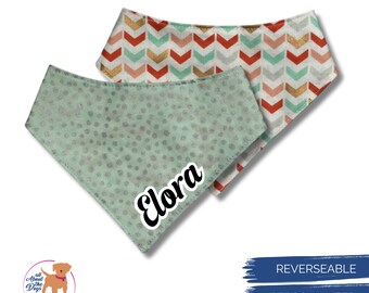 Personalized Sage Green Dog Bandana: Reversible with Polka Dots and Snap Closure