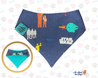 Dark Blue Star Wars Print Dog Bandana |  Custom Dog Lover Gift