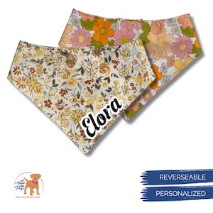 Vintage Floral Print Personalized Dog Bandana, Custom Dog Gift for Pet Owners