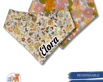 Vintage Floral Print Personalized Dog Bandana, Custom Dog Gift for Pet Owners