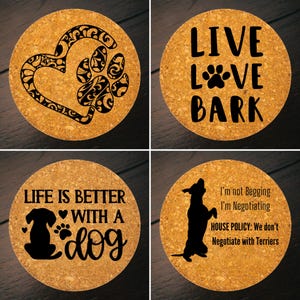 Juego de 4 salvamanteles de corcho para amantes de los perros, 7 pulgadas, decoración de cocina rústica con estampado de patas