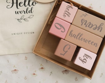 Pink Baby Milestone Blocks: Handcrafted Wooden Photo Prop