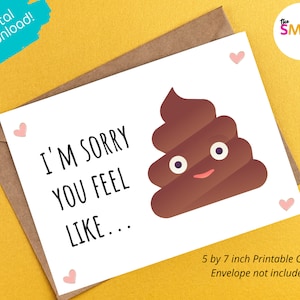 Cartão engraçado de melhoras logo, cartão imprimível para pacote de cuidados, cartão para sentir-se melhor logo, cartão Covid, cartão Feel Like Crap, cartão Emoji de cocô
