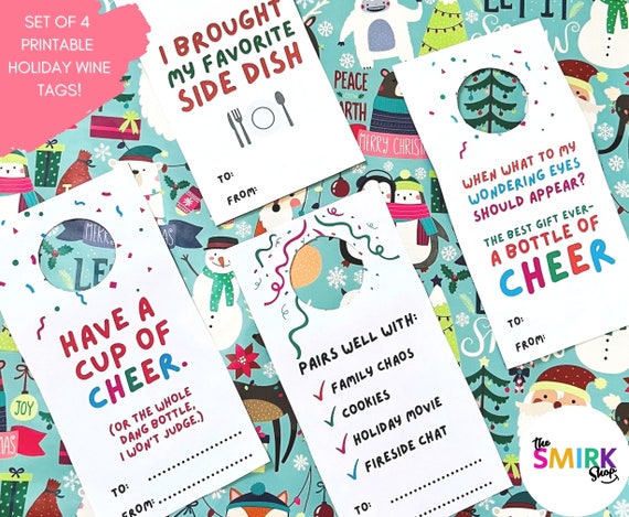 Funny Christmas Wine Tags: Holiday Host Gift (PDF Printables)