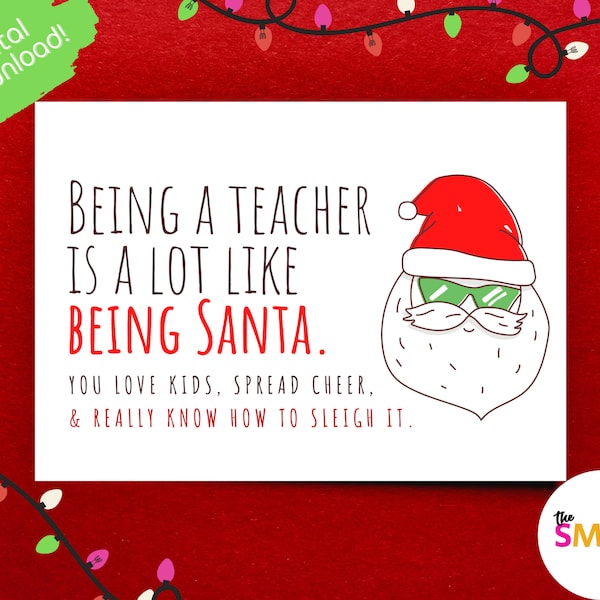 Printable Teacher Holiday Card, Teacher Christmas Card, Holiday Teacher Appreciation, Teacher Holiday Gift, Printable Card for Teacher