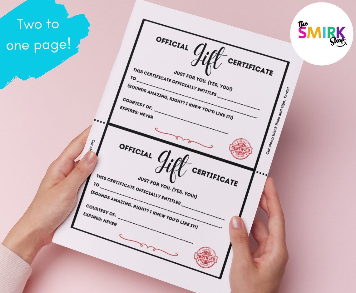 Printable Gift Certificate, Printable Gift Card, Printable Gift Idea ...