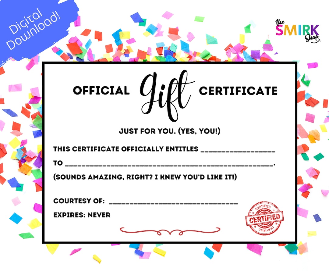 Printable Gift Certificate Printable Gift Card Printable Gift Idea Printable Gift Certificate Printable Gift Card Printable Gift Idea