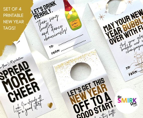 Printable New Year's Bottle Tags: NYE Host Gift (PDF)