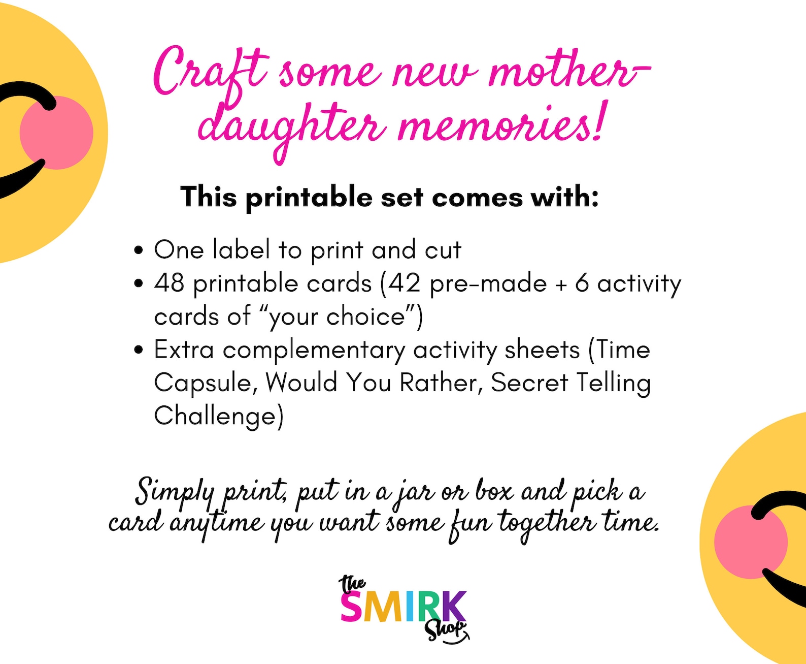 Printable Mother Daughter Activity Cards, Printable Mom and Me Jar, Printable Gift for Daughter ...