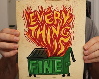 Dumpster Fire Desk Sign - Funny Double-Sided Acrylic Office Decor, Emotional Support Toy For Cubicle (Red, 6.9x3.9")