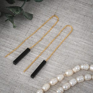Threader Dainty Earrings, 18K Gold Vermeil Minimalist Earrings, Amethyst, Agate, Rose Quartz, Lapis Lazuli, Simple Modern Gift for Her